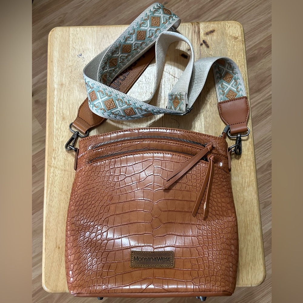 Montana West Brown Croc-Embossed Crossbody Bag